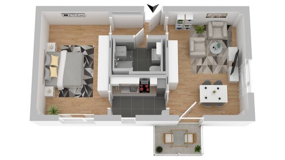 3D Modell 2 Zimmer Wohnung
