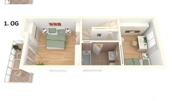 3D Grundriss der Wohnung im Townhouse