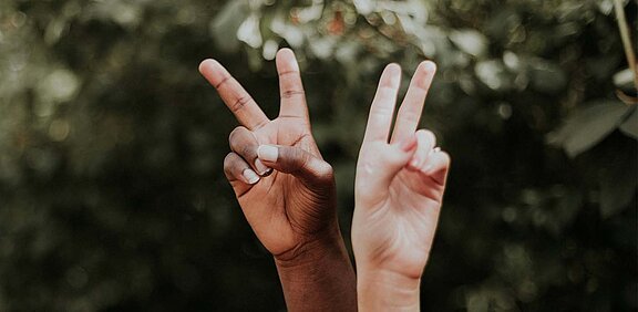 2 Hände, die da Peace-Zeichen zeigen.