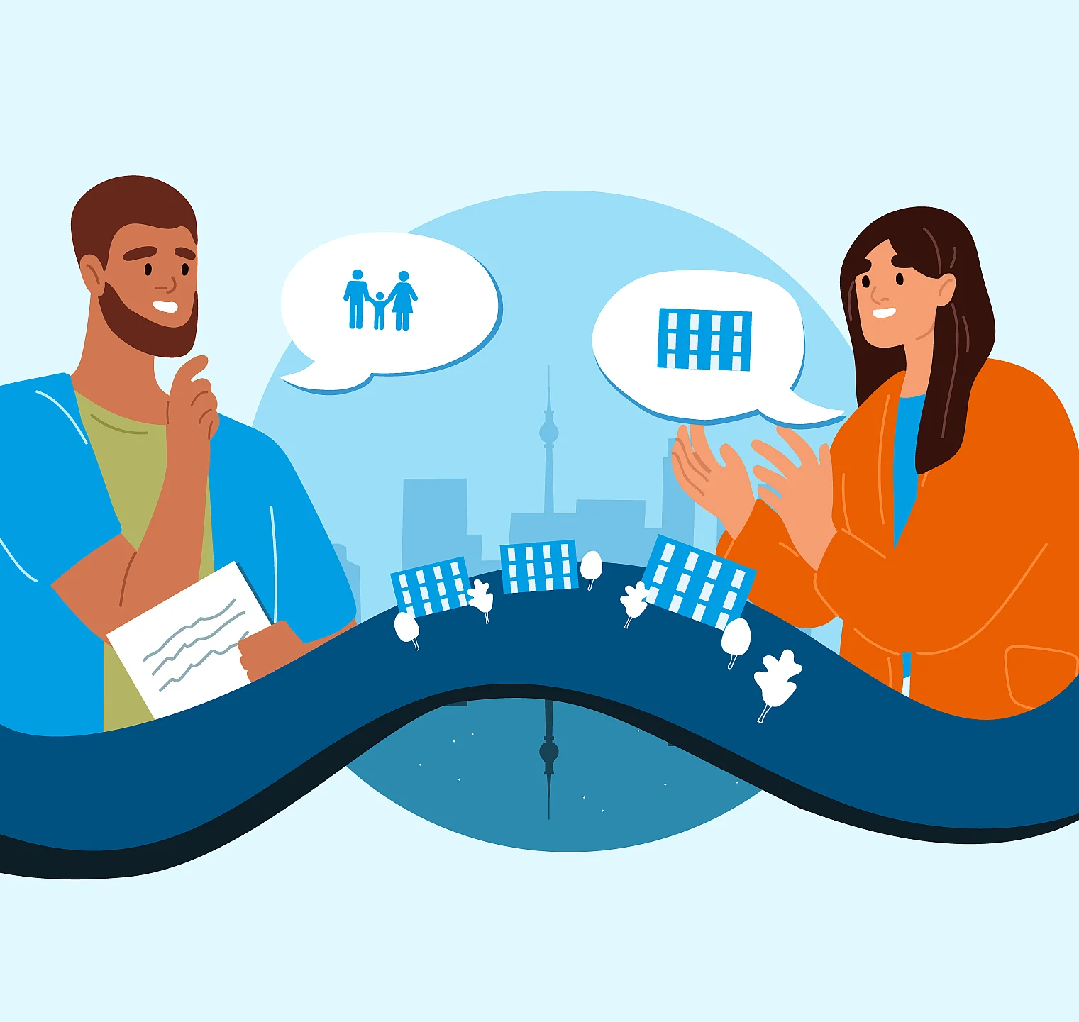 Illustration der HOWOGE, 2 Personen unterhalten sich 