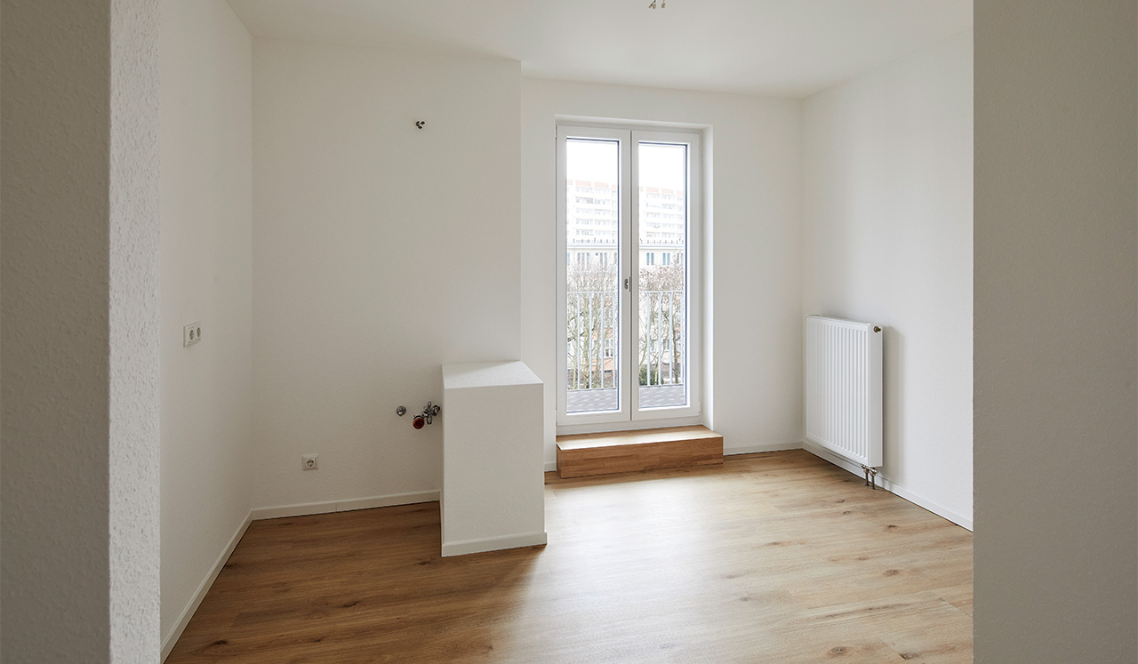 Innenansicht einer Musterwohnung des Neubauprojektes Genslerstraße