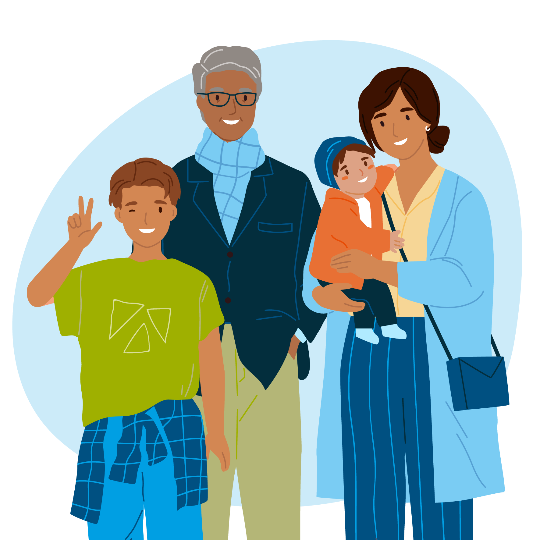 Eine Illustration des Paares mit zwei Kindern