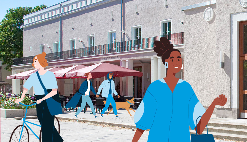 Illustrated people, pedestrians and cyclists