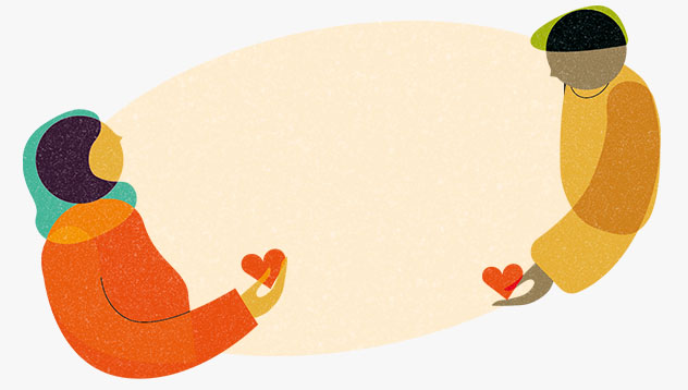 Illustration zweier Menschen, die sich gegenüber anblicken