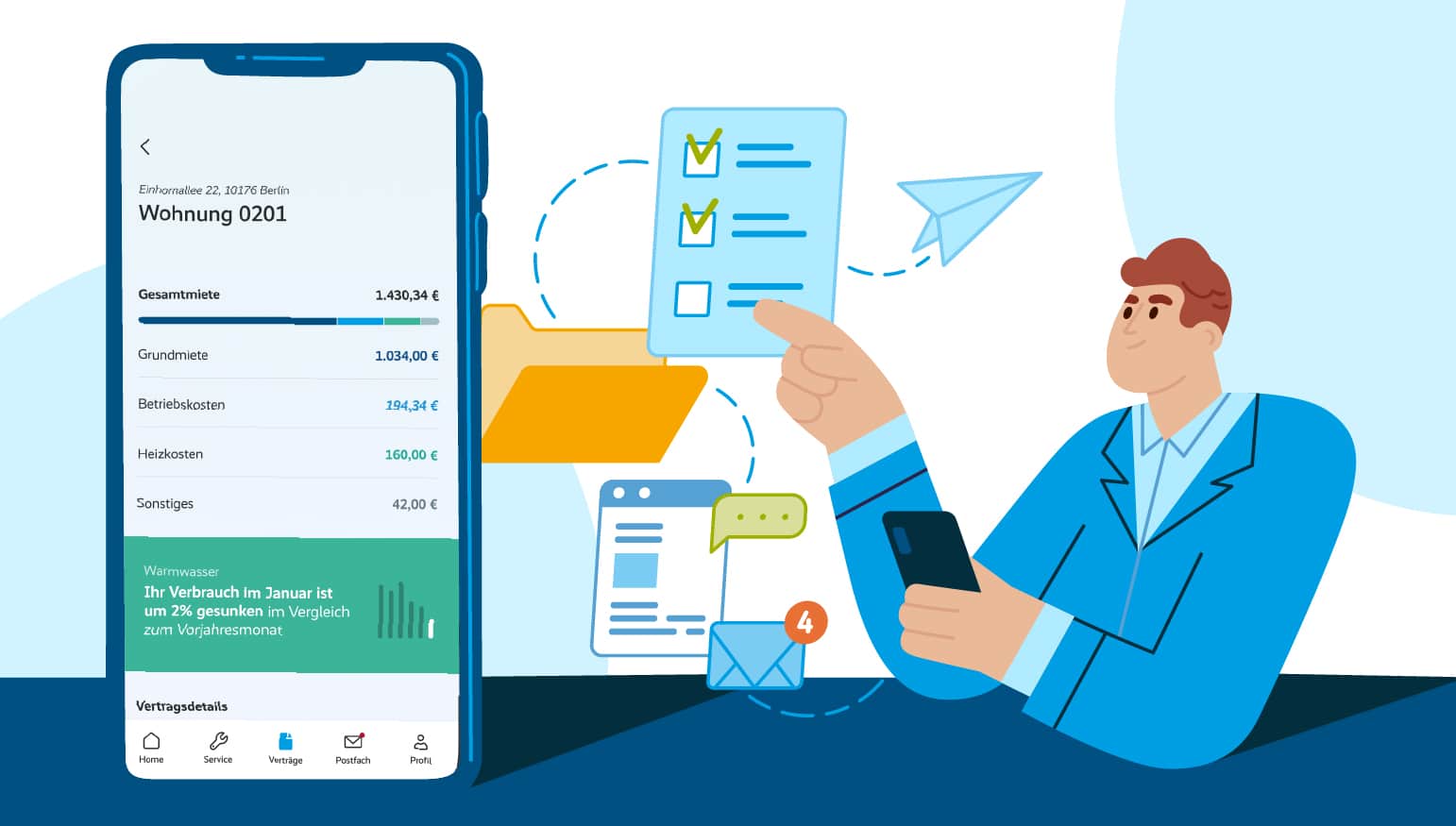 Eine Illustration mit der Abbildung der App