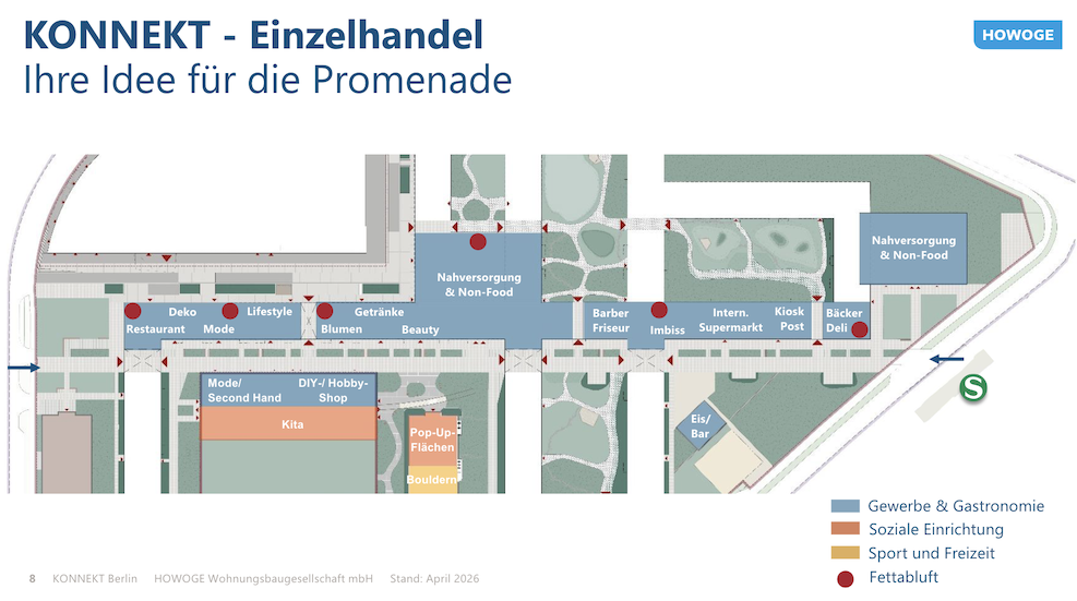 Grundriss der Promenade mit den einzelnen Gewerbeflächen